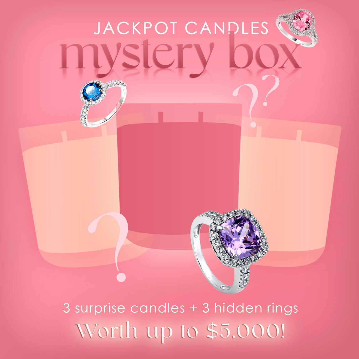 Surprise Mystery Box of 3 Candles with  Rings
