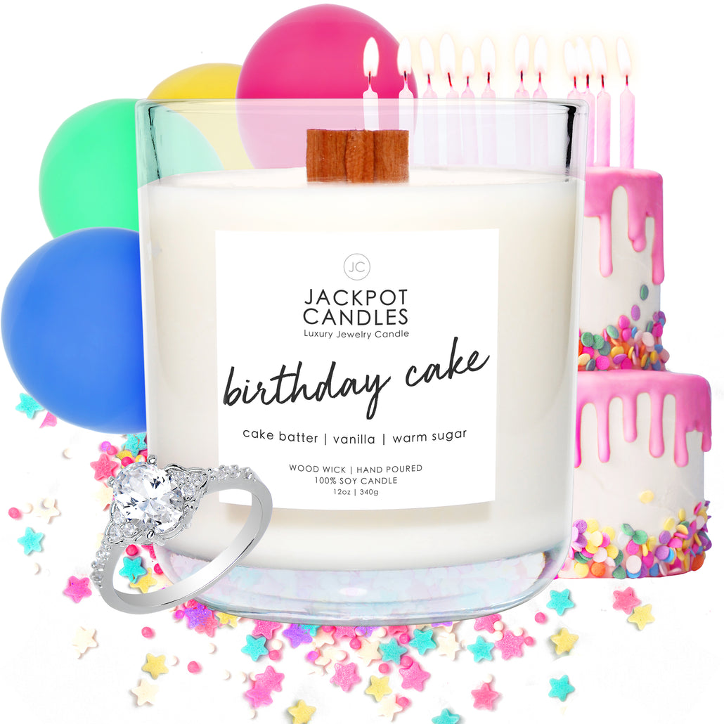 Birthday Cake Wooden Wick Jewelry Ring Candle