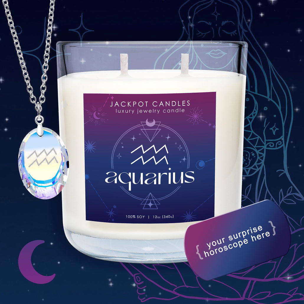 Surprise Horoscope Zodiac Candle with Crystal Aquarius Necklace