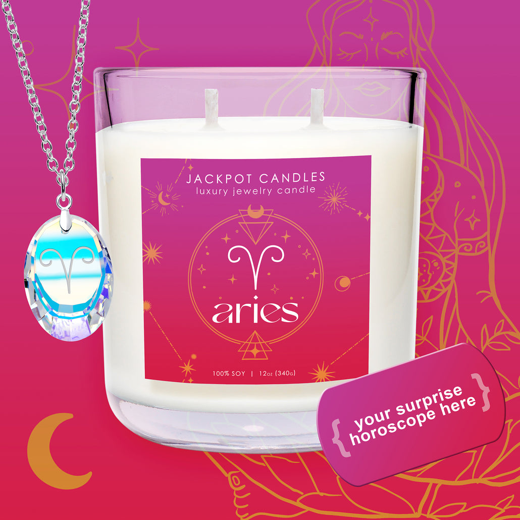 Surprise Horoscope Zodiac Candle with Crystal Aries Necklace