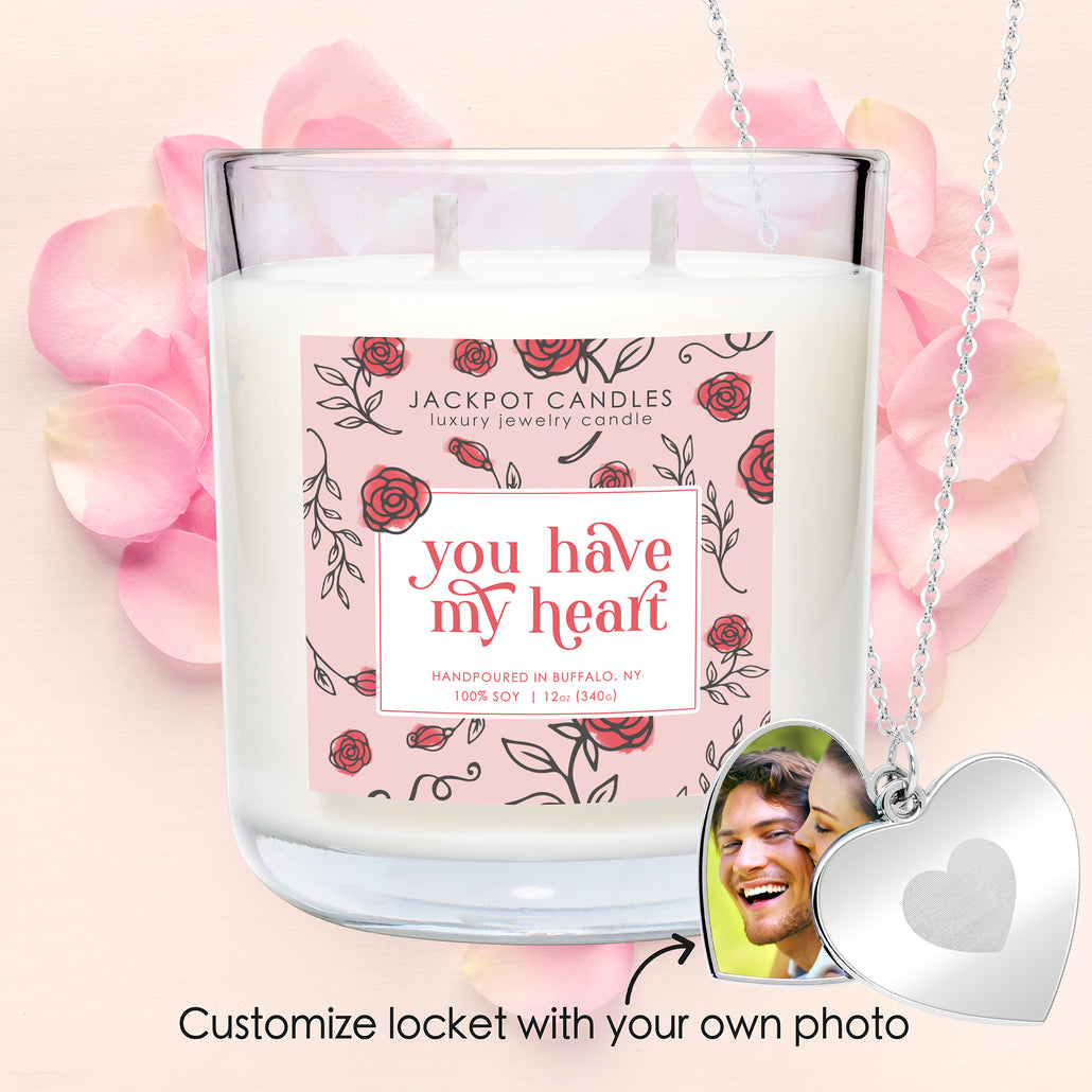 Custom Photo You Have My Heart Candle with Heart Locket Necklace