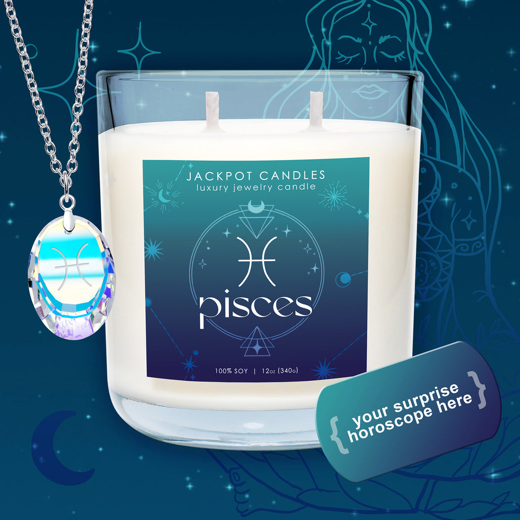 Surprise Horoscope Zodiac Candle with Crystal Pisces Necklace