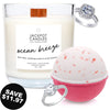 Day at the Beach Wooden Wick Candle &amp; Bath Bomb Gift Set