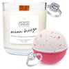 Day at the Beach Wooden Wick Candle &amp; Bath Bomb Gift Set