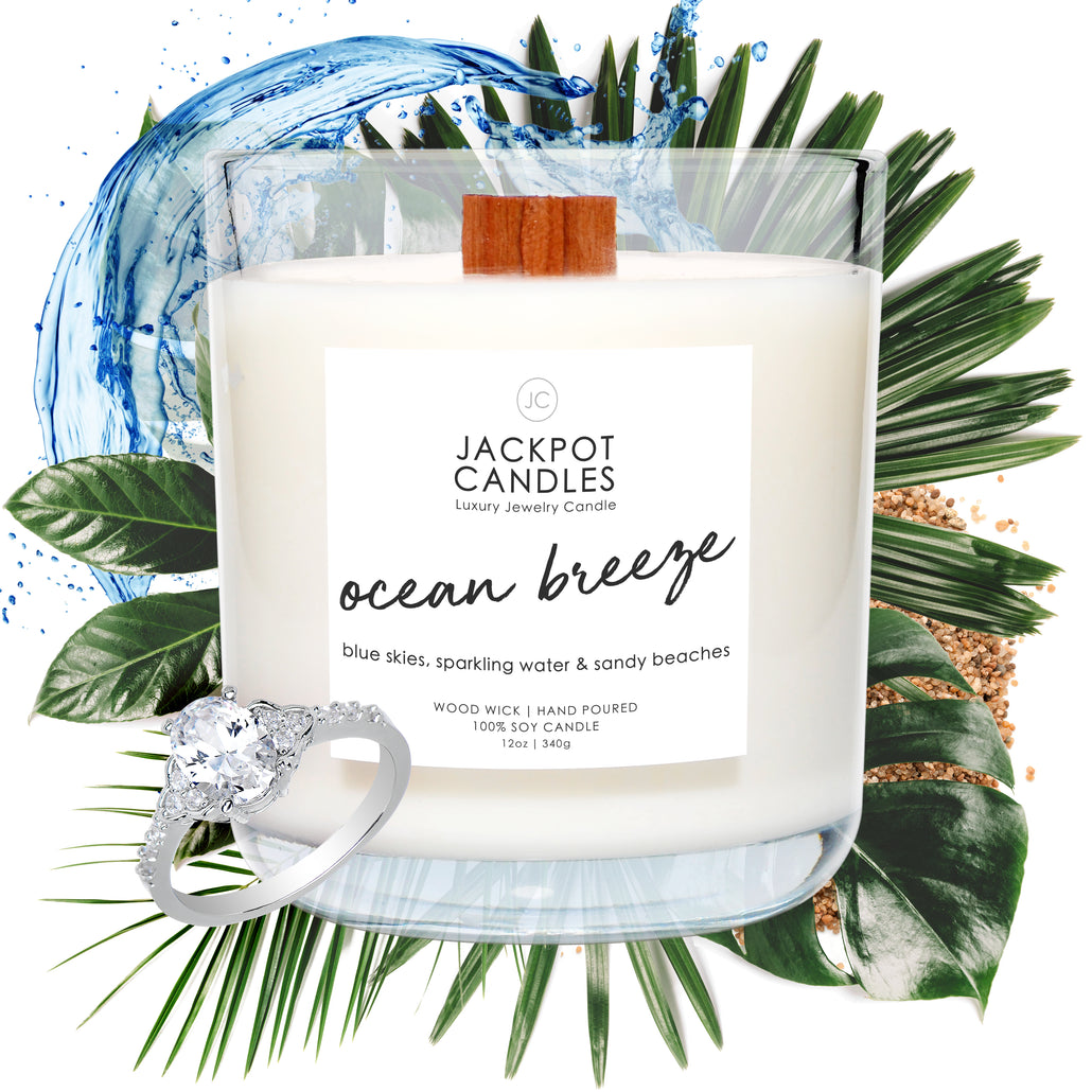 Ocean Breeze Wooden Wick Jewelry Ring Candle