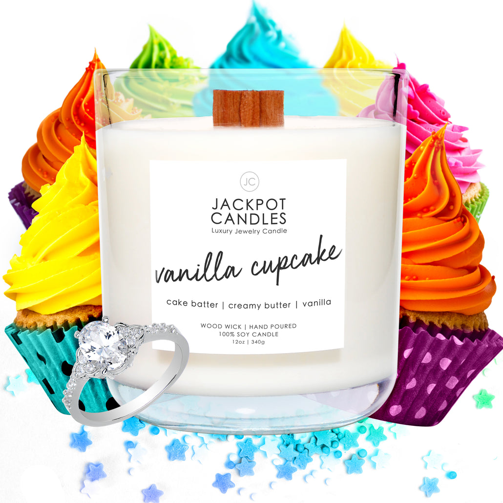 Vanilla Cupcake Wooden Wick Jewelry Ring Candle